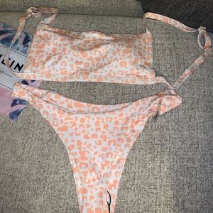 Leopard rib high cut bikini swimsuit